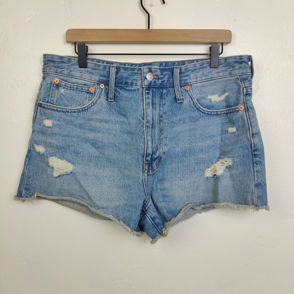 Madewell Light Blue Distressed Denim Jean Shorts - Picture 2 of 9